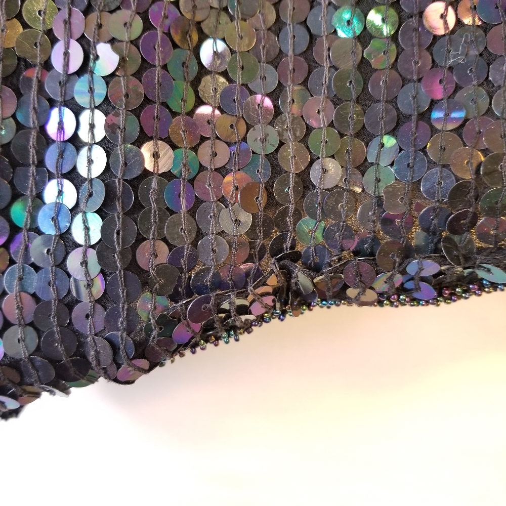 ✨ Vtg 60s Iridescent Sequin Tank Top | Black | S 🥂 - Picture 6 of 9